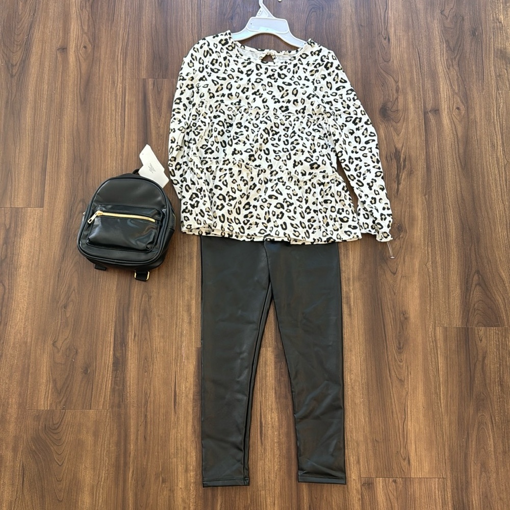 𝗡𝗪𝗧-Rachel Zoe kids girl set leather pants + backpack